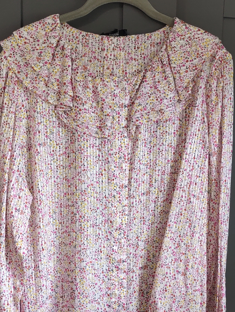 J.Crew. Women's Floral Ruffle Collar Button-Front Top - Pink Multi